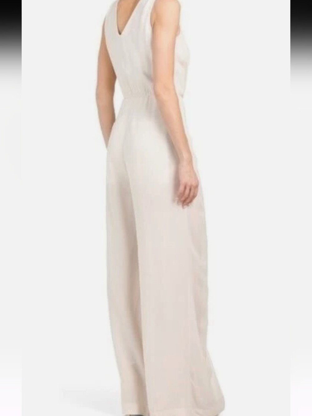 Brunello Cucinelli Vanilla Silk Crepe Sleeveless Faux-Wrap Jumpsuit - Picture 3 of 13